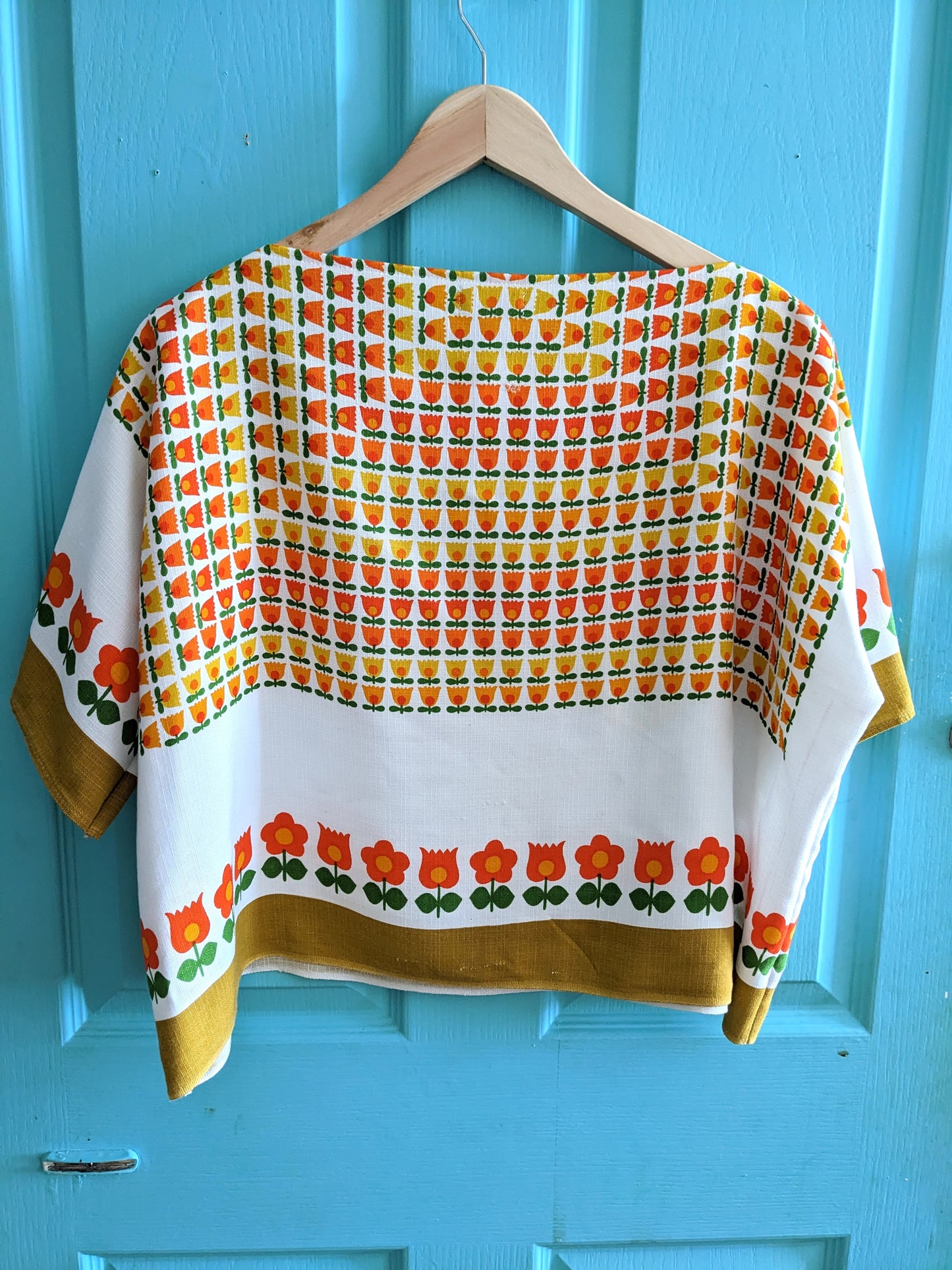 Graphic Floral Vintage Tablecloth Top