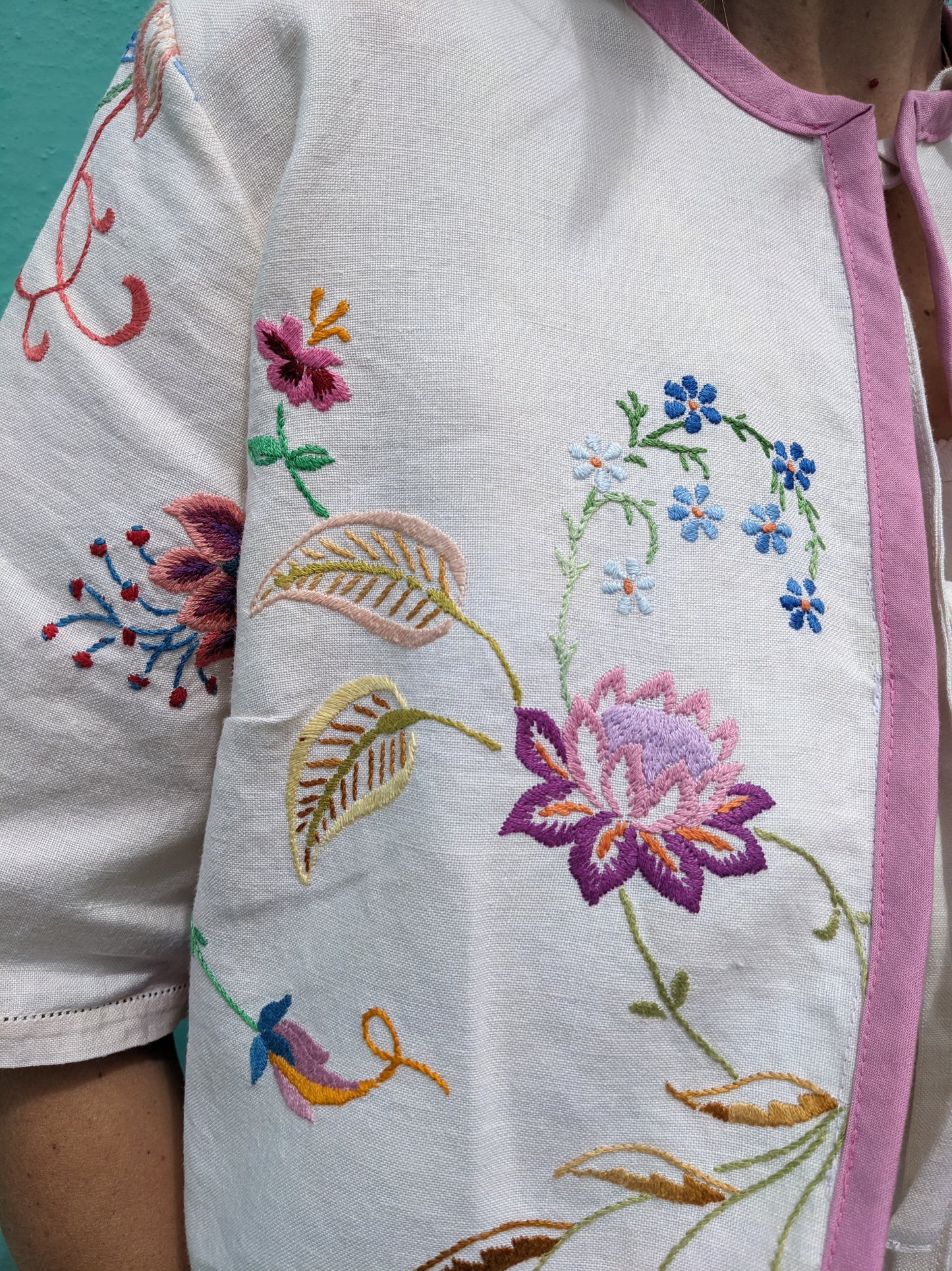 Embroidered Vintage Linen Tablecloth Top