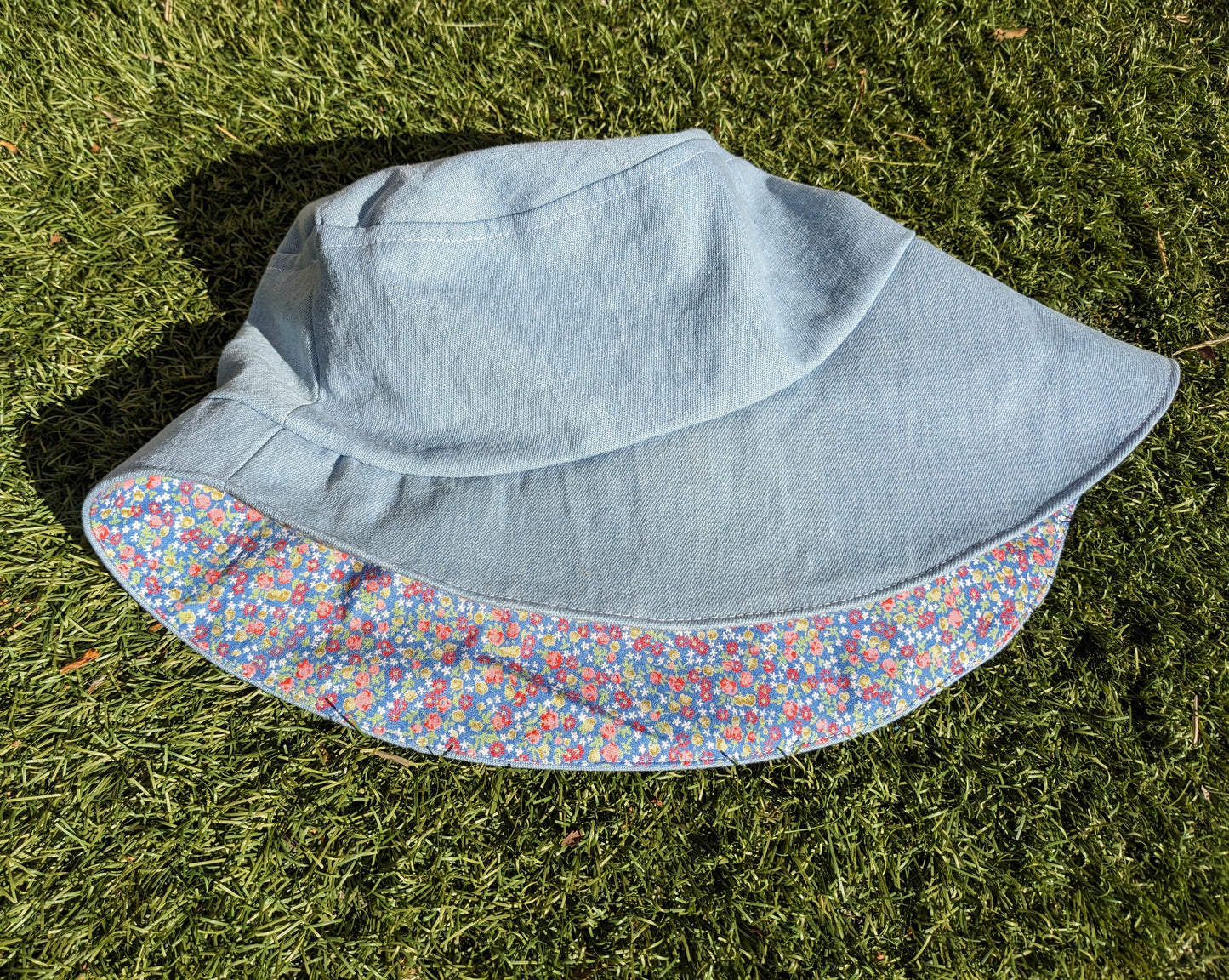 Vintage Denim and Ditsy Floral Print Sun Hat