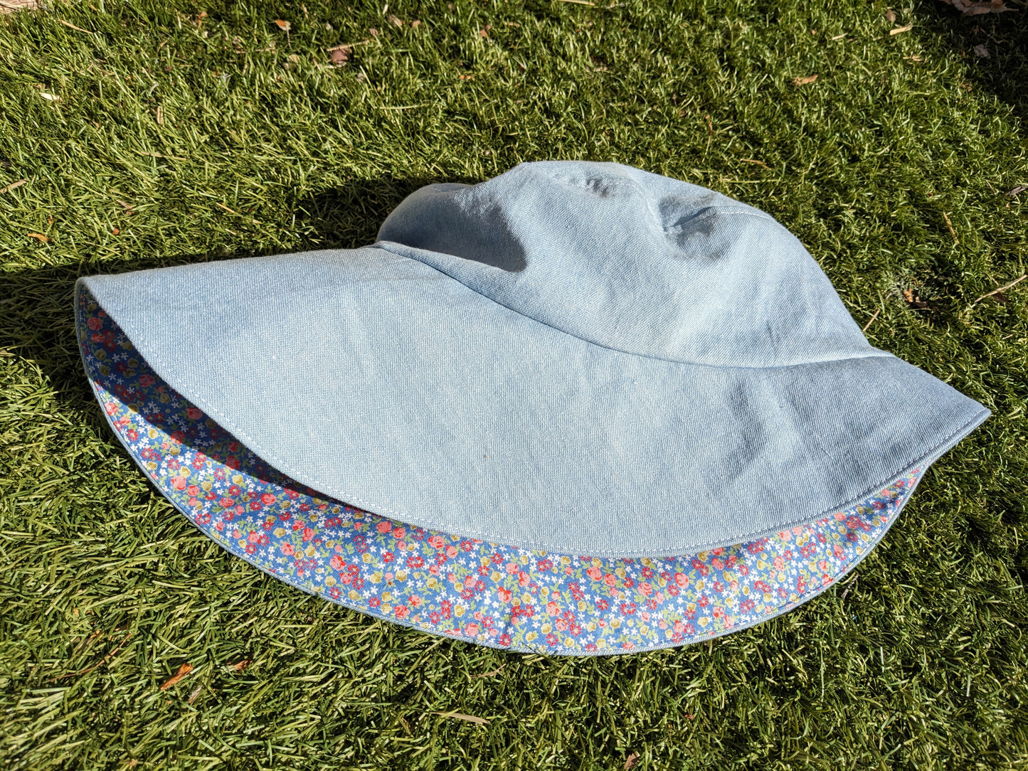 Vintage Denim and Ditsy Floral Print Sun Hat