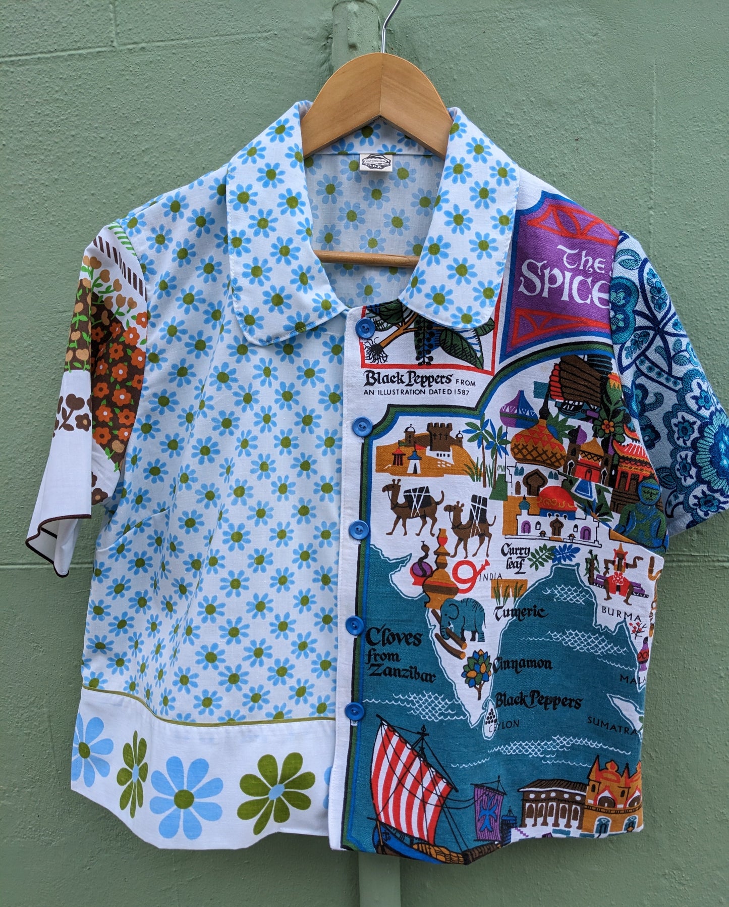 Handmade "Spice Trade" Vintage Teatowel Shirt;