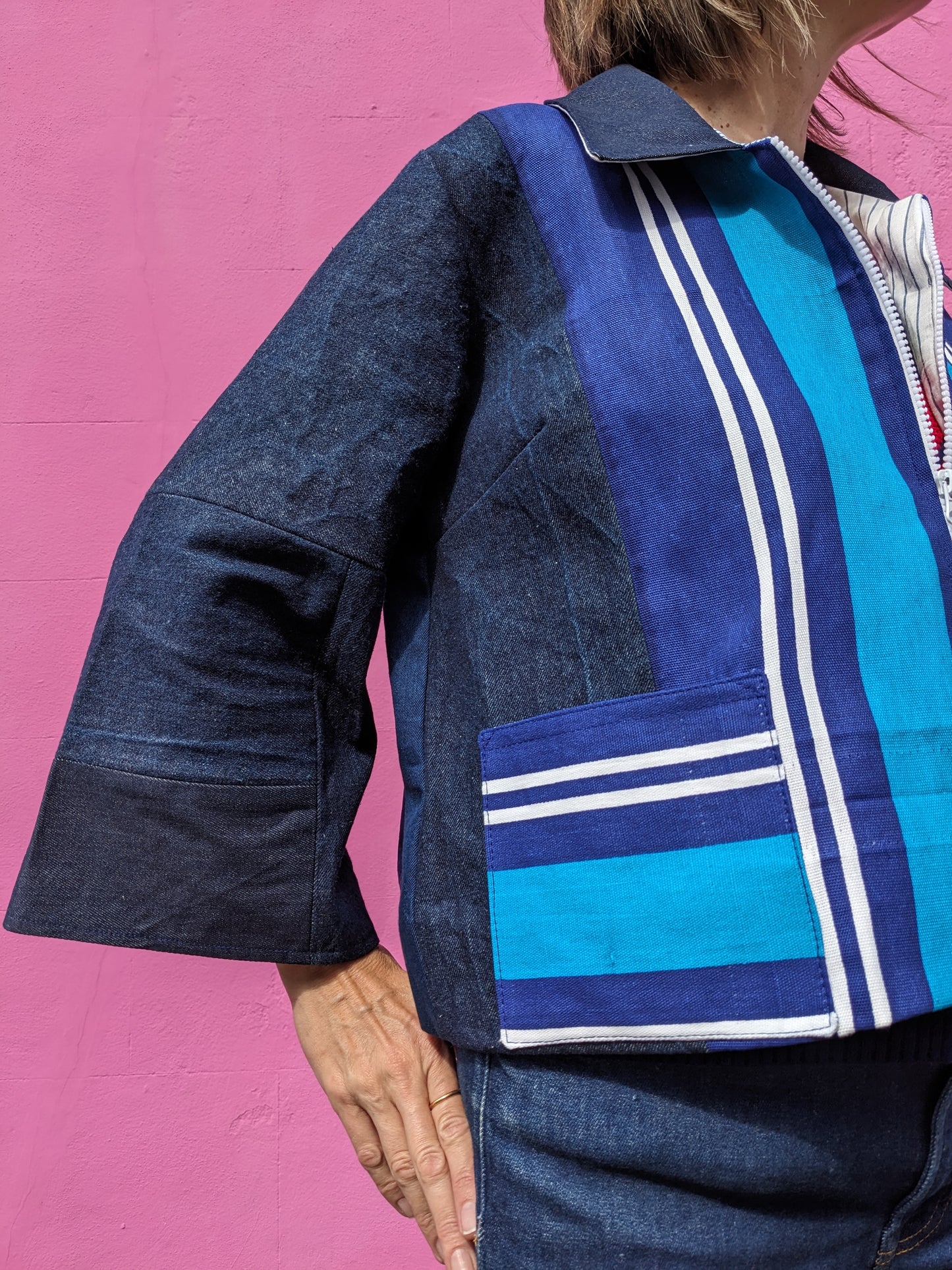 Handmade Vintage Denim/Stripey Canvas Jacket