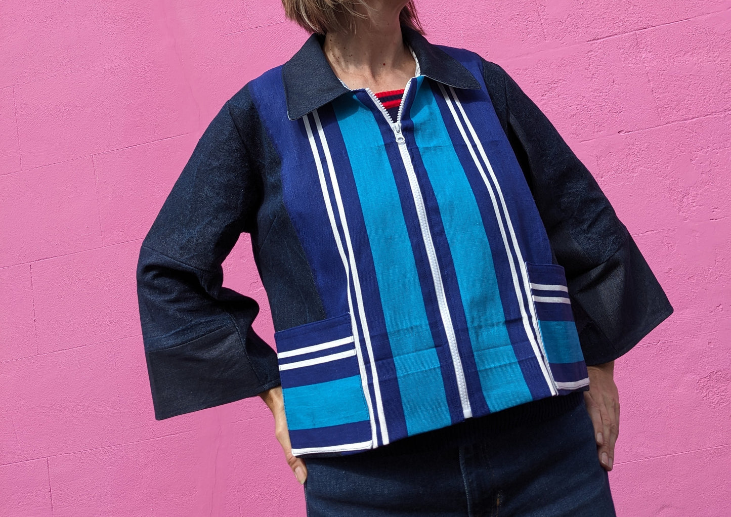 Handmade Vintage Denim/Stripey Canvas Jacket