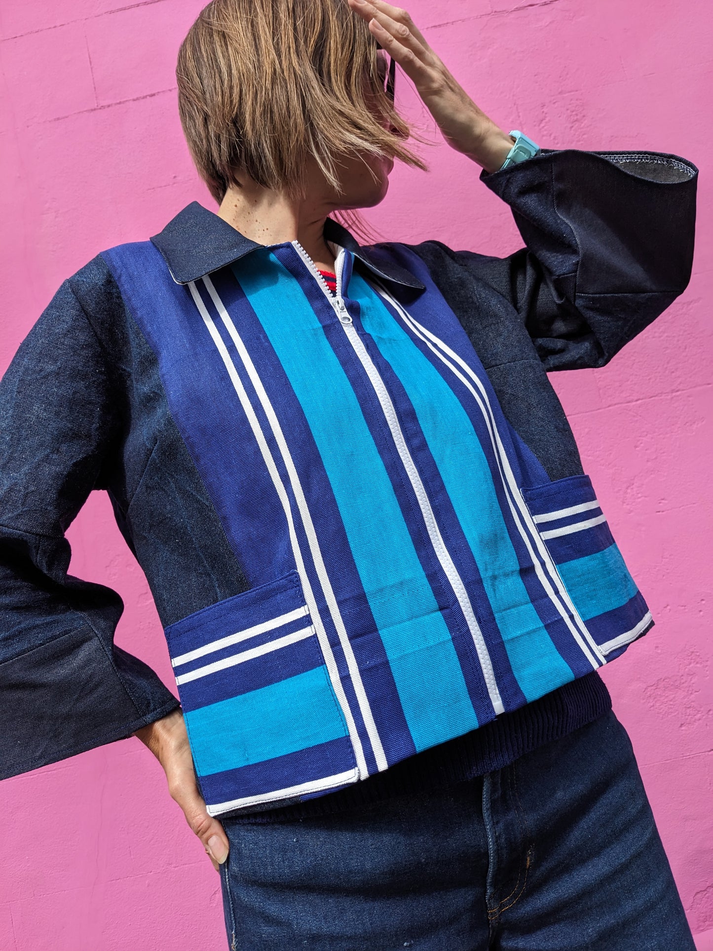 Handmade Vintage Denim/Stripey Canvas Jacket