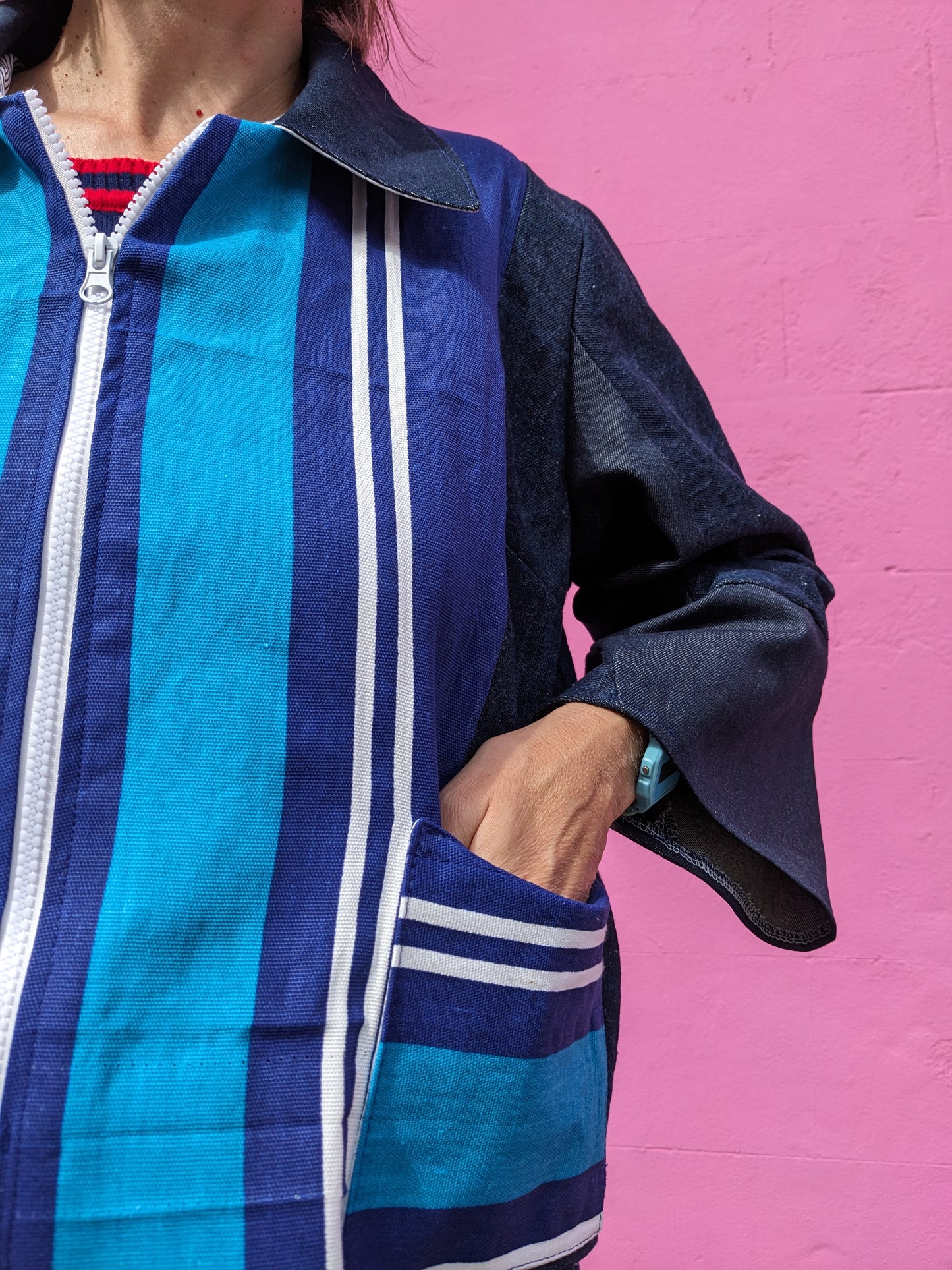 Handmade Vintage Denim/Stripey Canvas Jacket