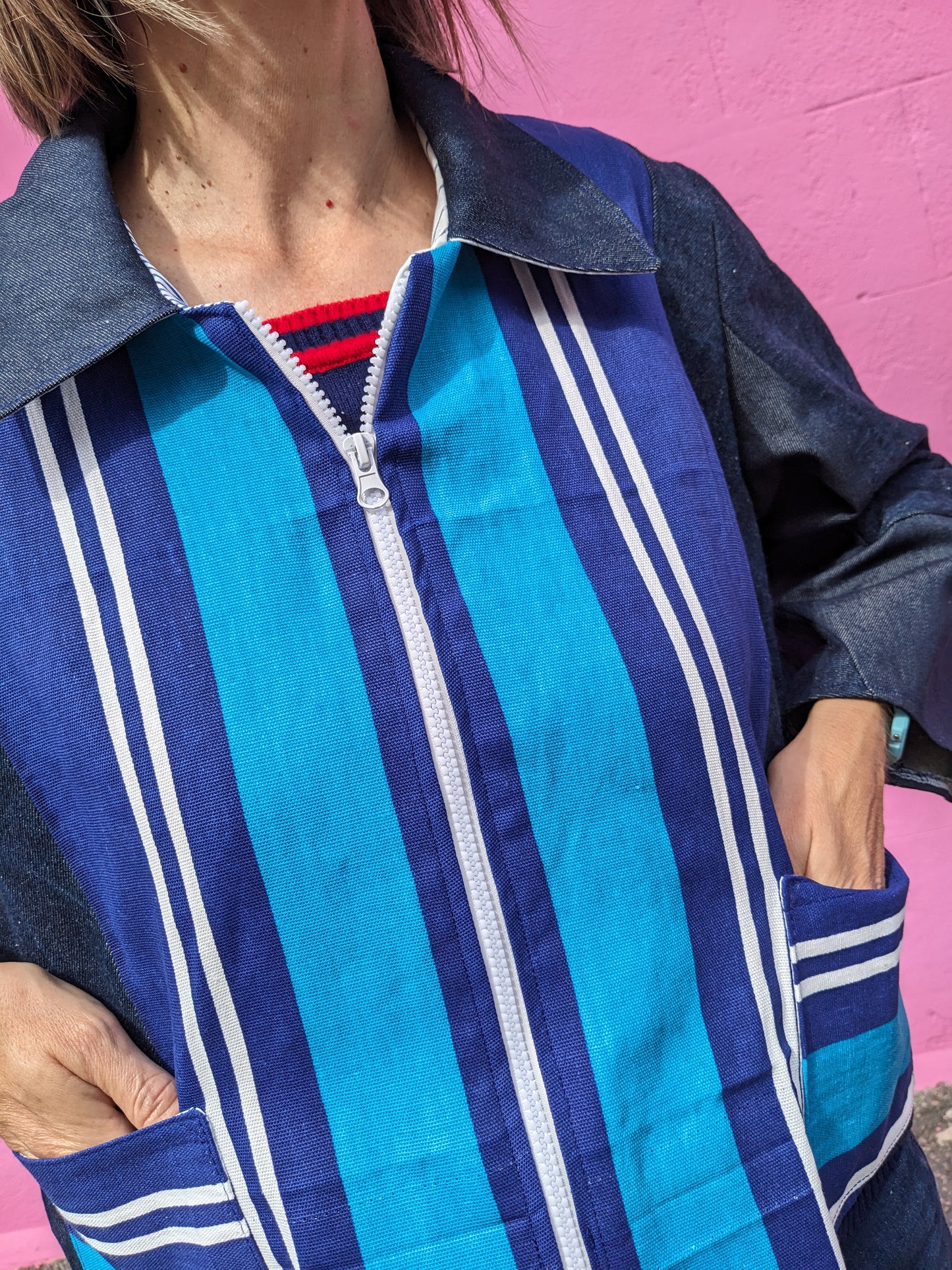Handmade Vintage Denim/Stripey Canvas Jacket