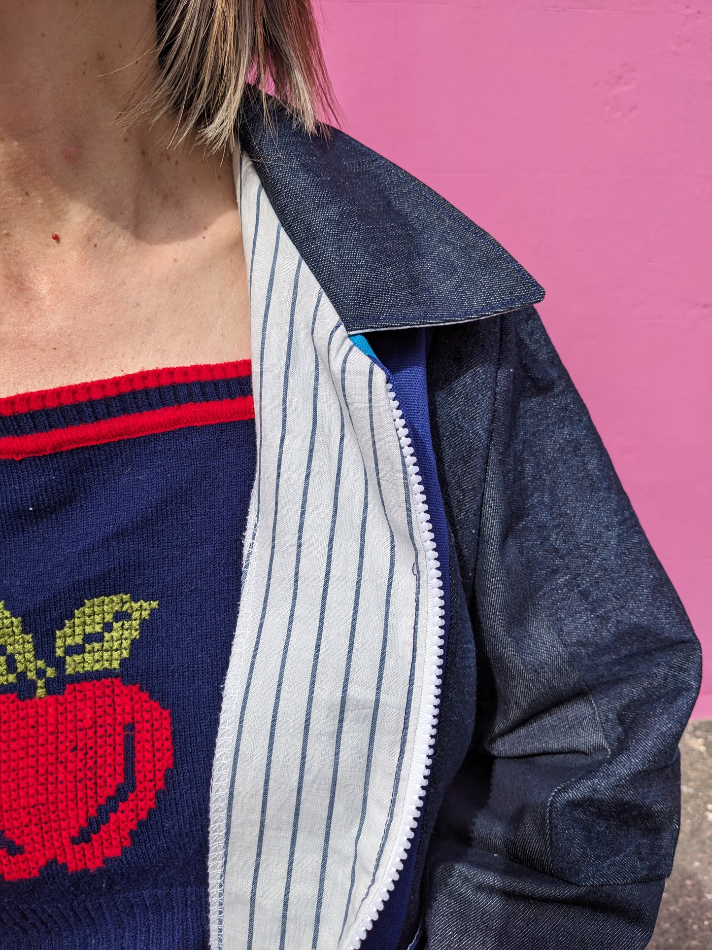 Handmade Vintage Denim/Stripey Canvas Jacket