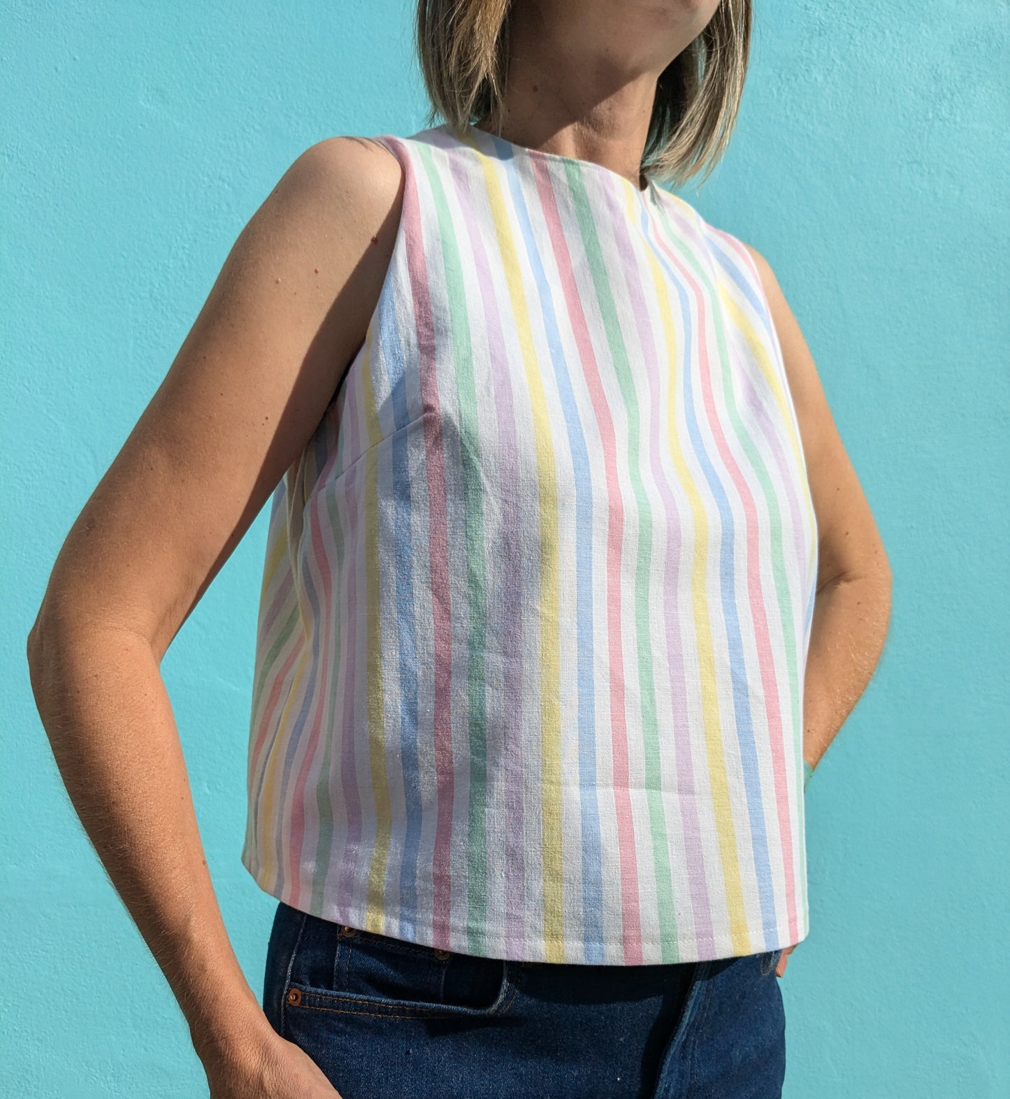 Handmade Vintage Candy Stripe Sleeveless Top