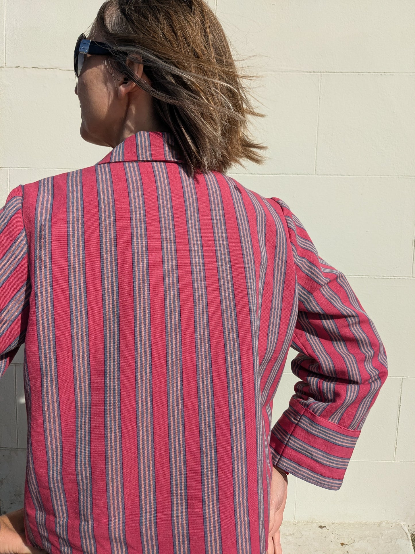 Handmade Vintage Rhubarb Stripe Zip Up Jacket