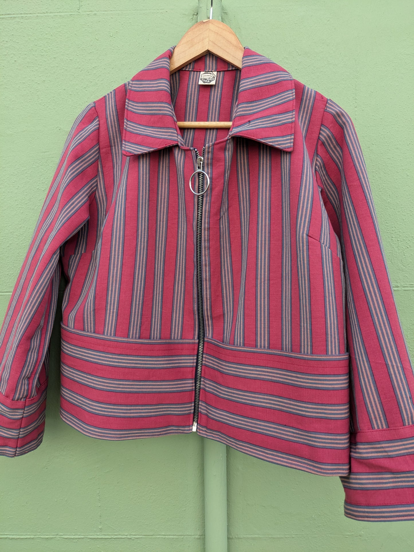 Handmade Vintage Rhubarb Stripe Zip Up Jacket