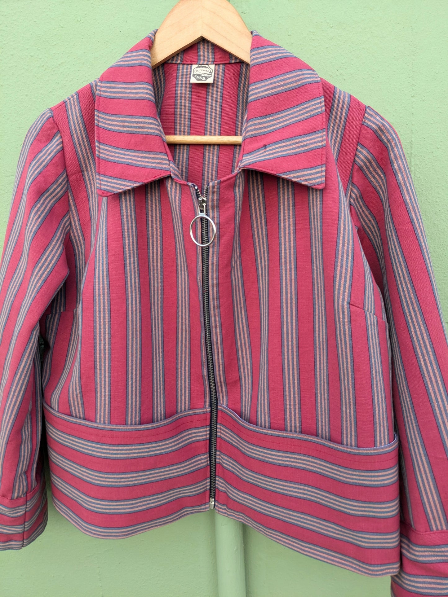 Handmade Vintage Rhubarb Stripe Zip Up Jacket