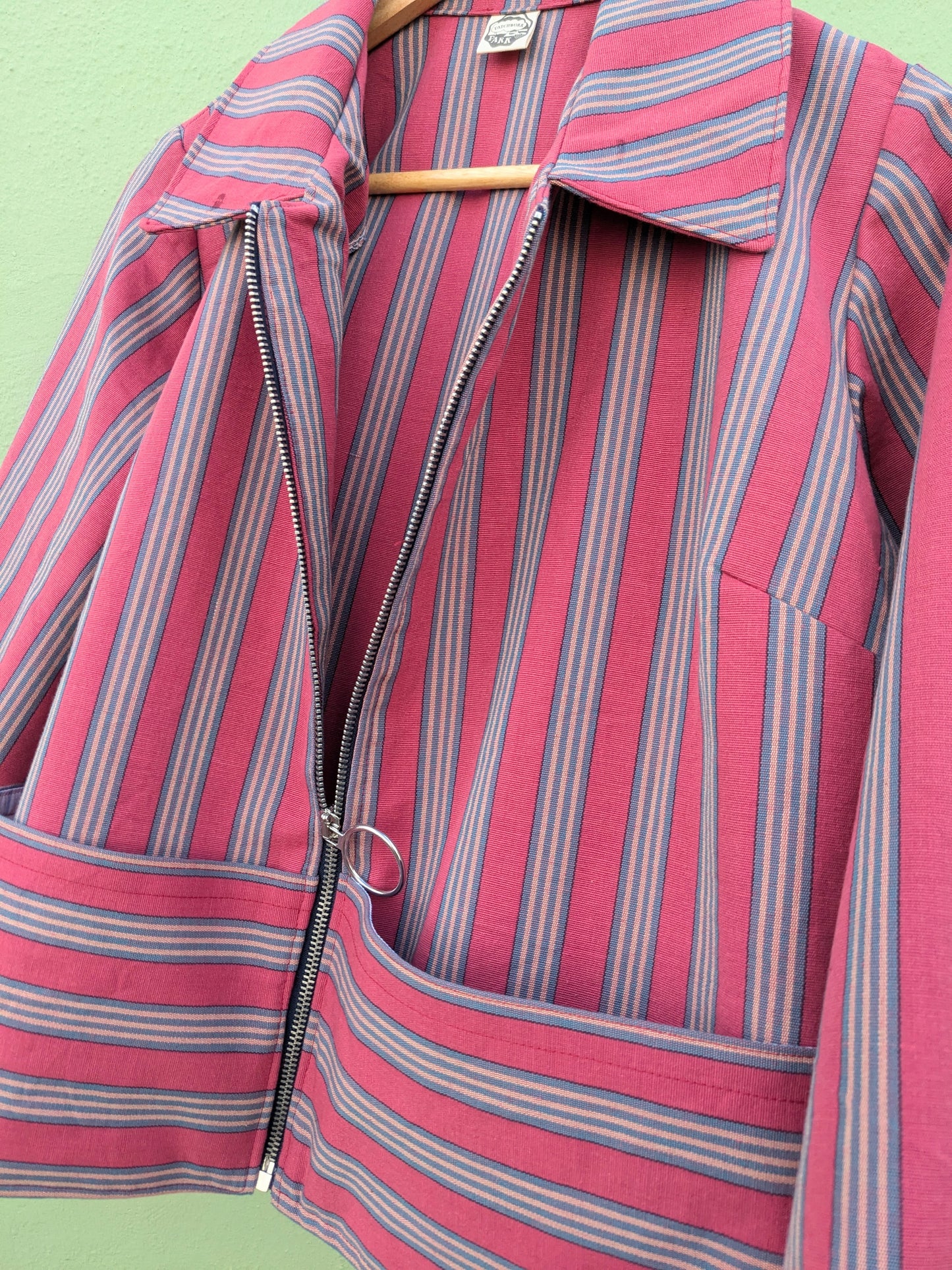Handmade Vintage Rhubarb Stripe Zip Up Jacket