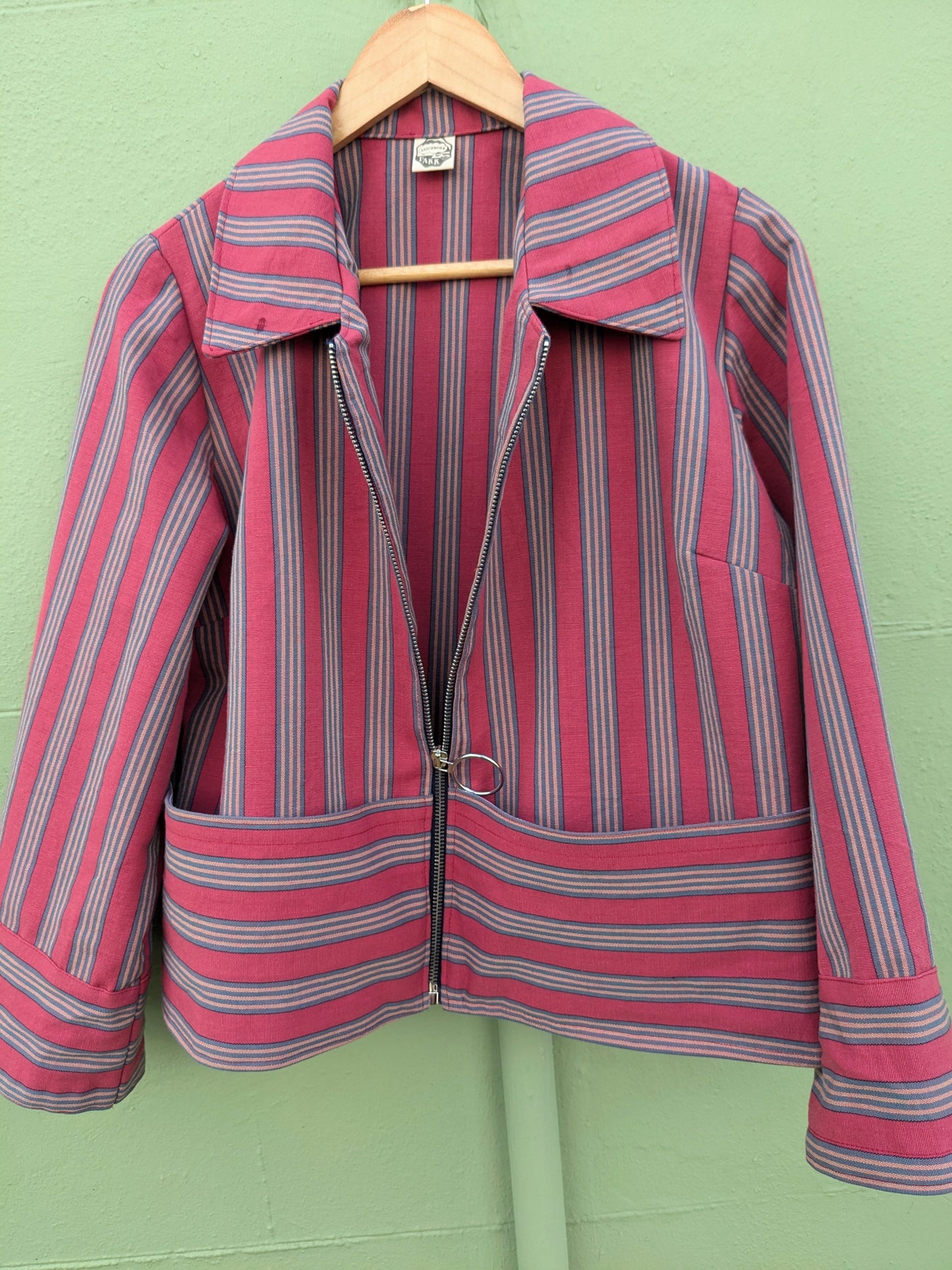 Handmade Vintage Rhubarb Stripe Zip Up Jacket