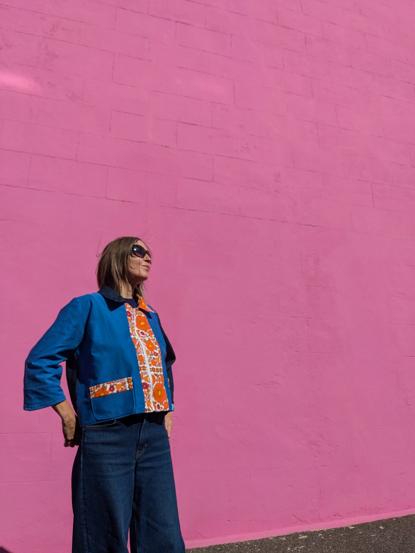 Handmade Flower Trim Colour-Block Jacket