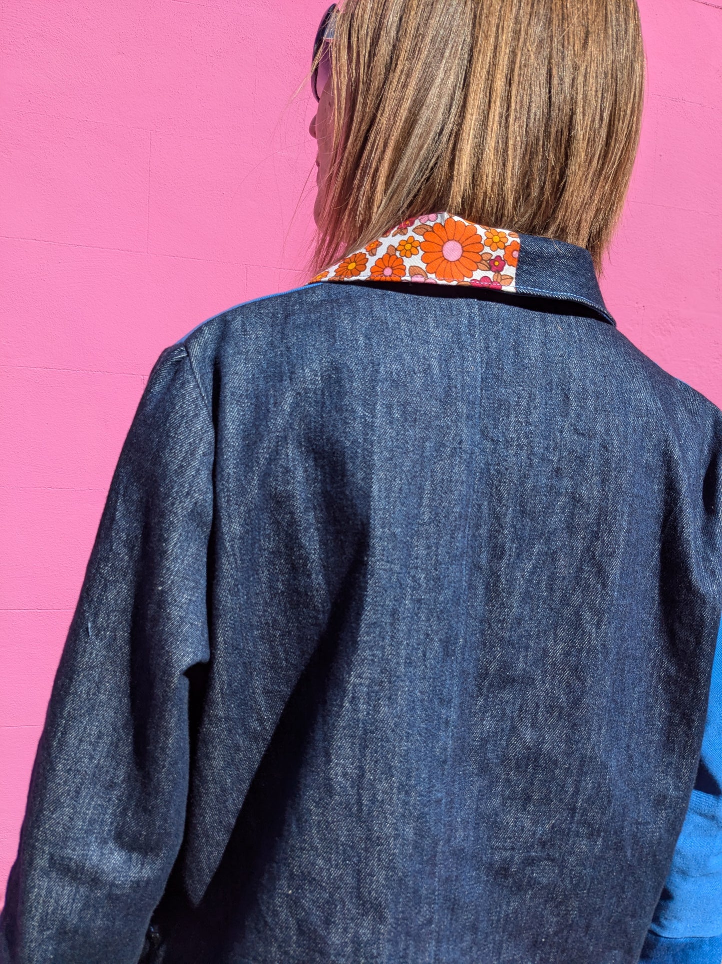 Handmade Flower Trim Colour-Block Jacket