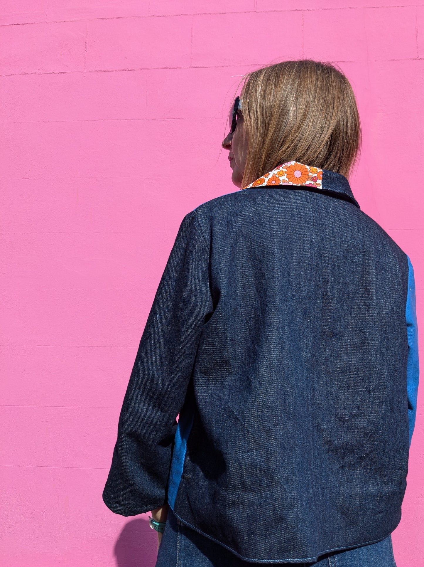 Handmade Flower Trim Colour-Block Jacket