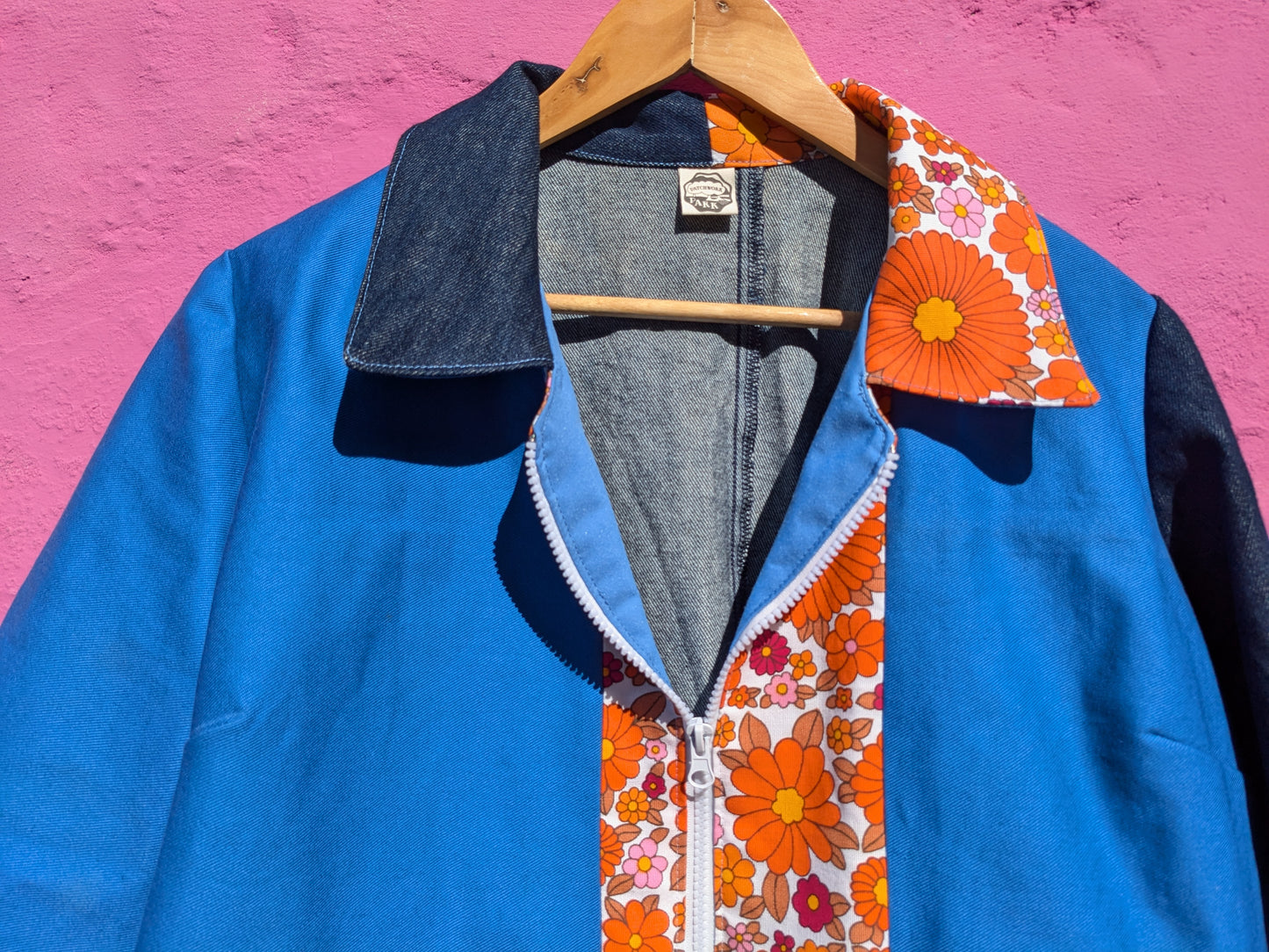 Handmade Flower Trim Colour-Block Jacket