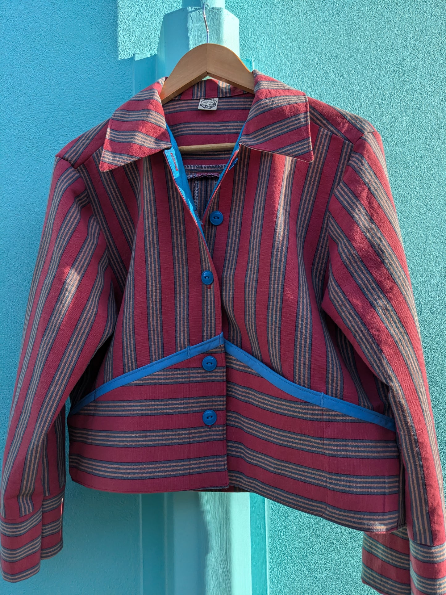 Handmade Vintage Rhubarb Stripe Jacket (with blue trim)