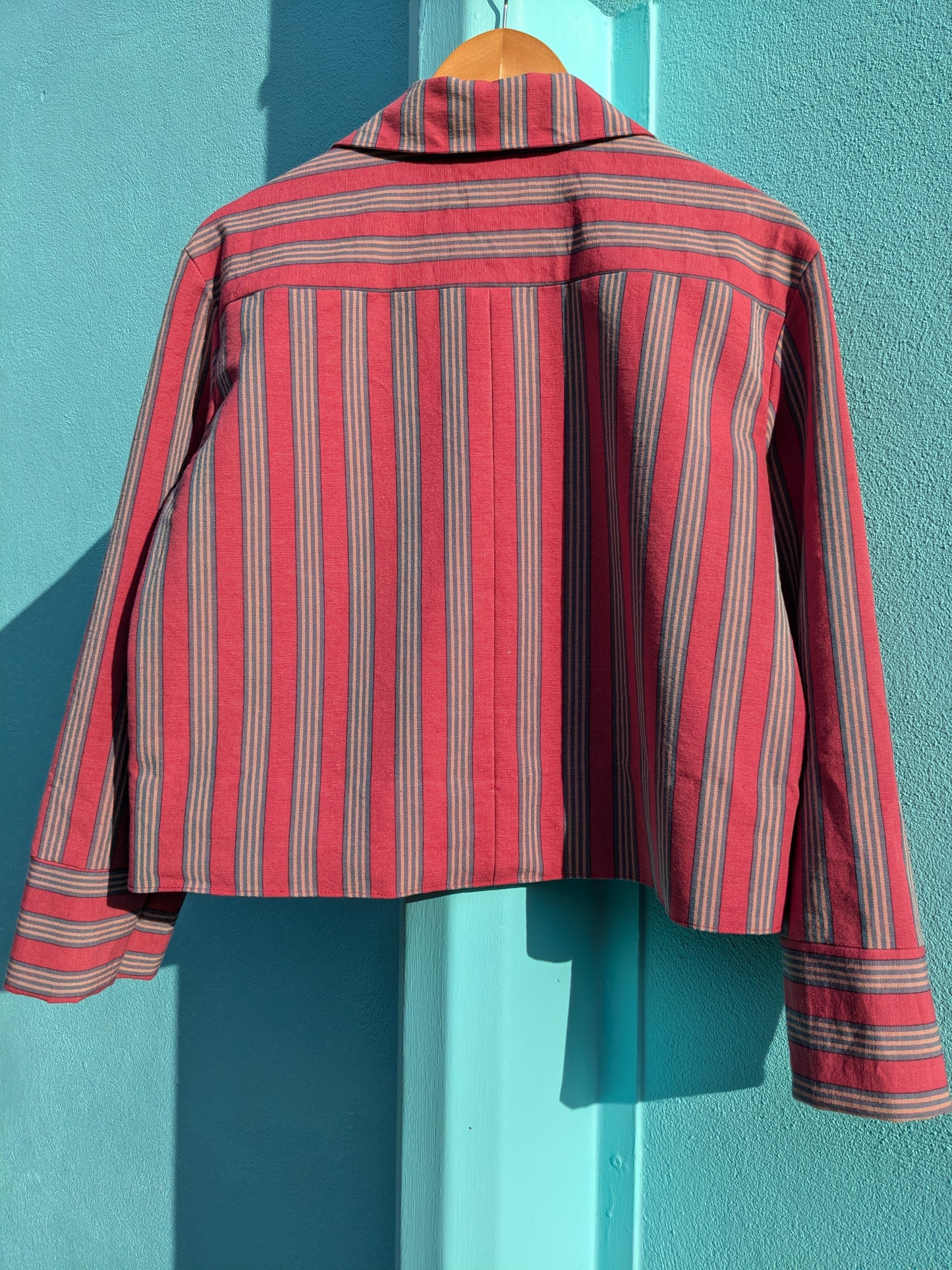 Handmade Vintage Rhubarb Stripe Jacket (with blue trim)