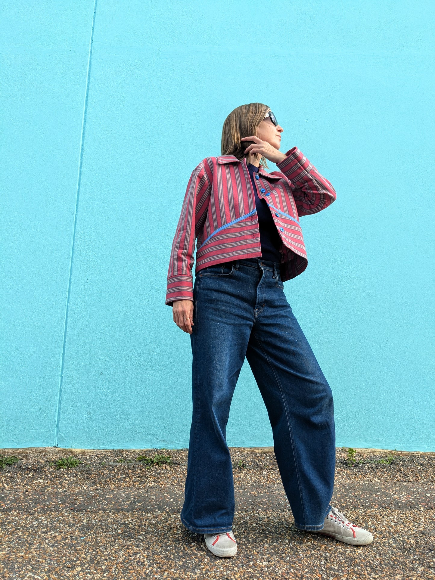 Handmade Vintage Rhubarb Stripe Jacket (with blue trim)