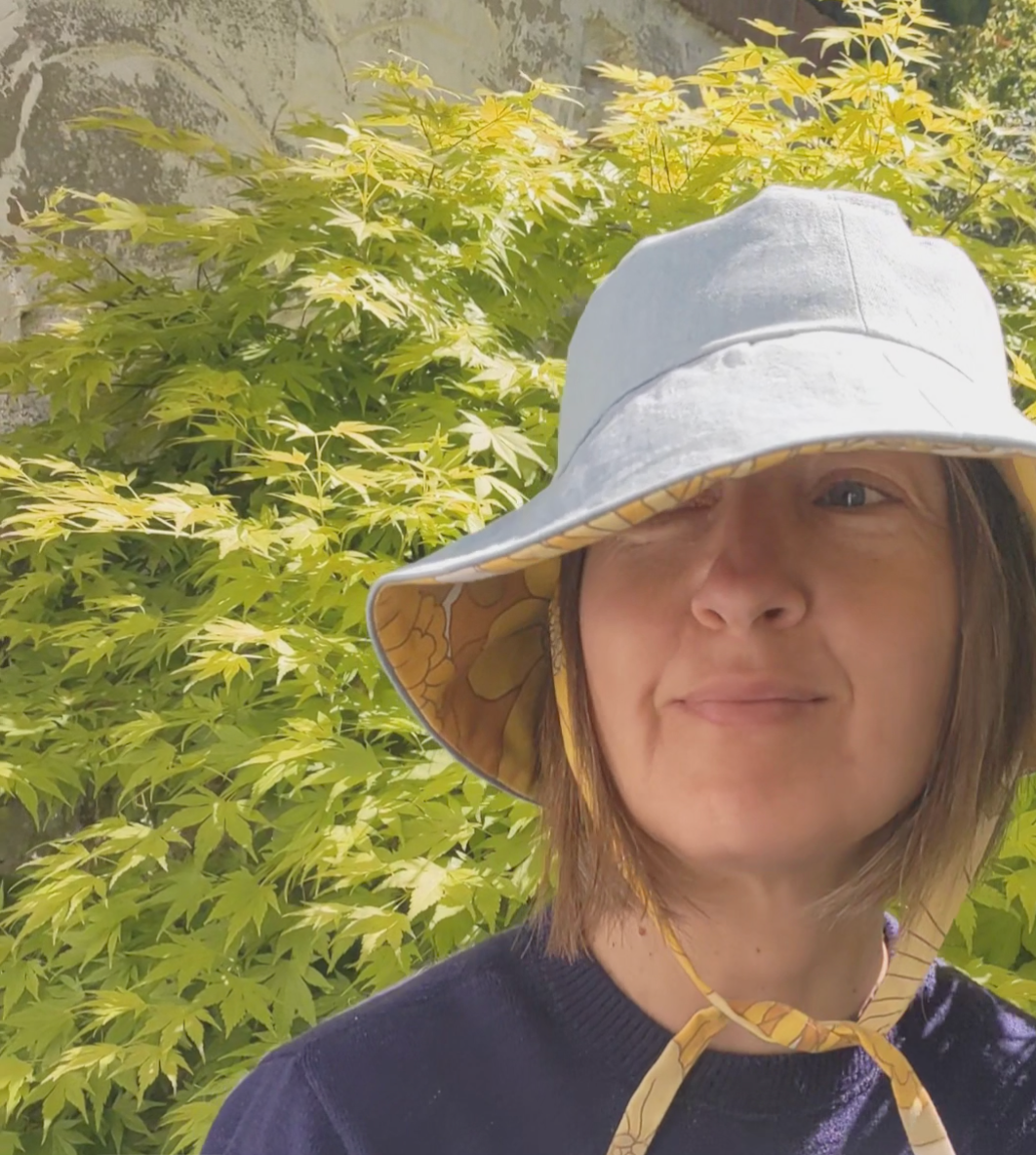 Vintage Denim Sunhat with Flower Power Lining and Ties