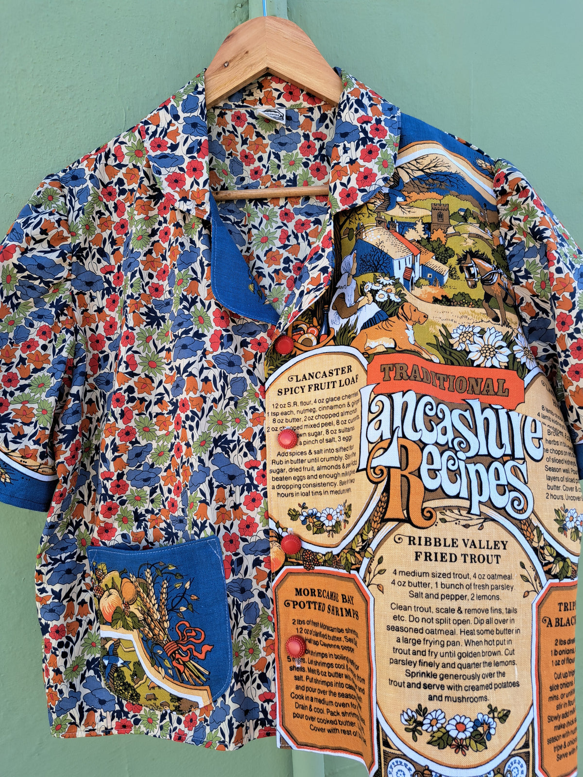 Handmade Vintage Lancashire Recipes Teatowel Shirt