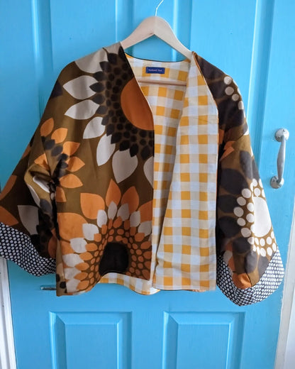 Vintage Sunflower Print Kimono-Style Jacket