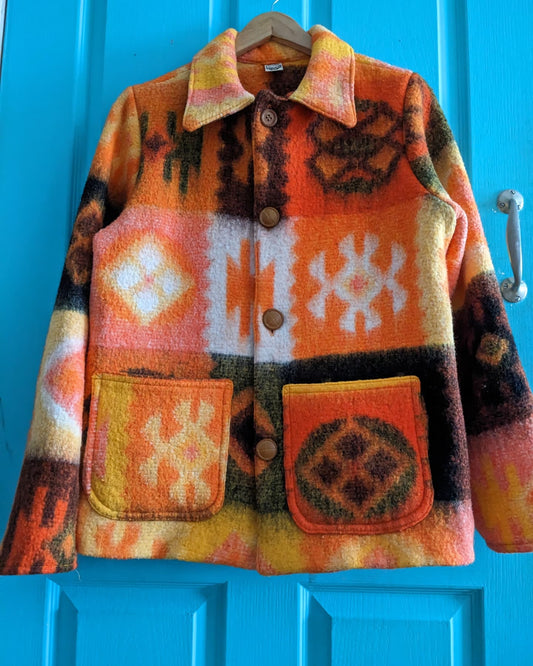 Vintage Orange Abstract Blanket Jacket