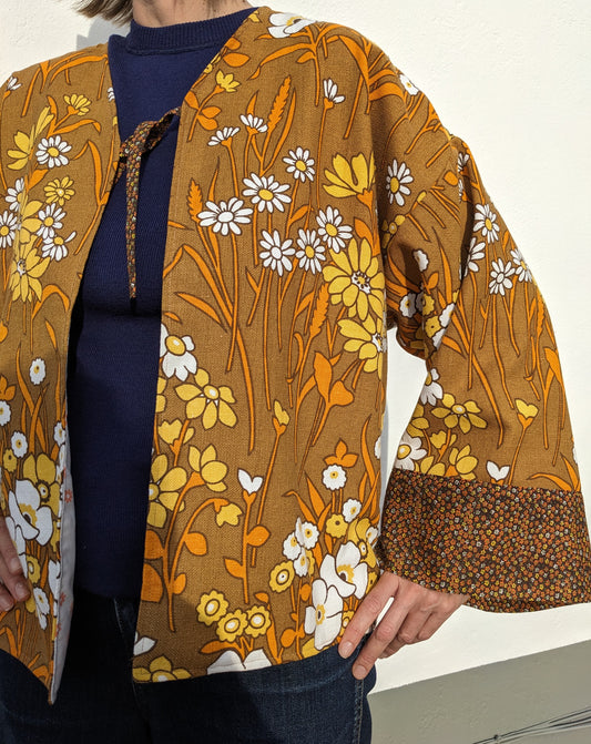 Vintage Floral Fabric Kimono-Style Jacket