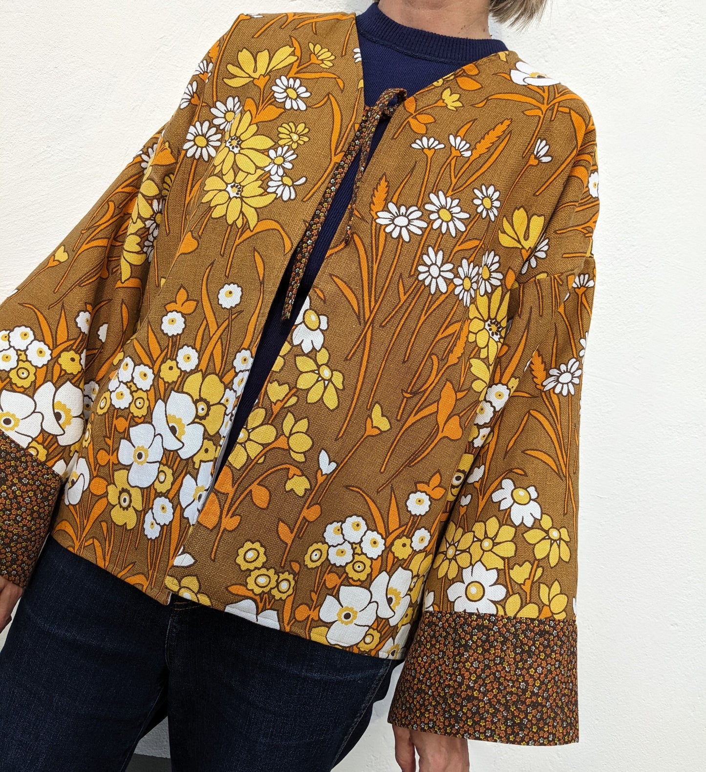 Vintage Floral Fabric Kimono-Style Jacket