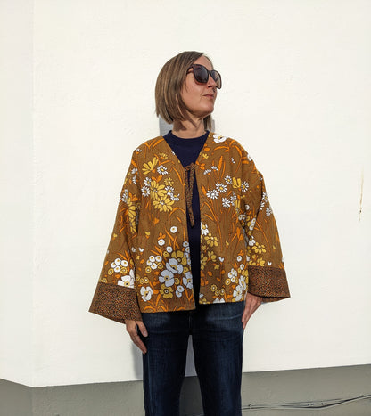 Vintage Floral Fabric Kimono-Style Jacket