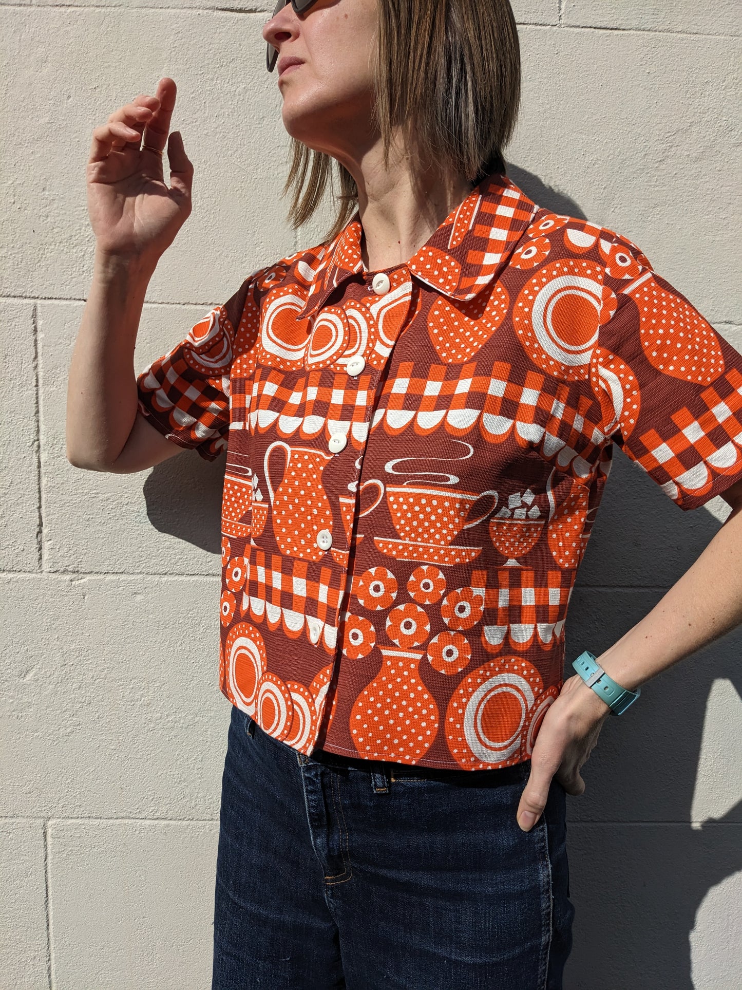 Handmade Vintage Fabric Graphic Print Shirt