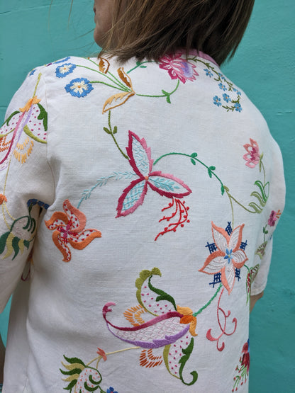 Embroidered Vintage Linen Tablecloth Top