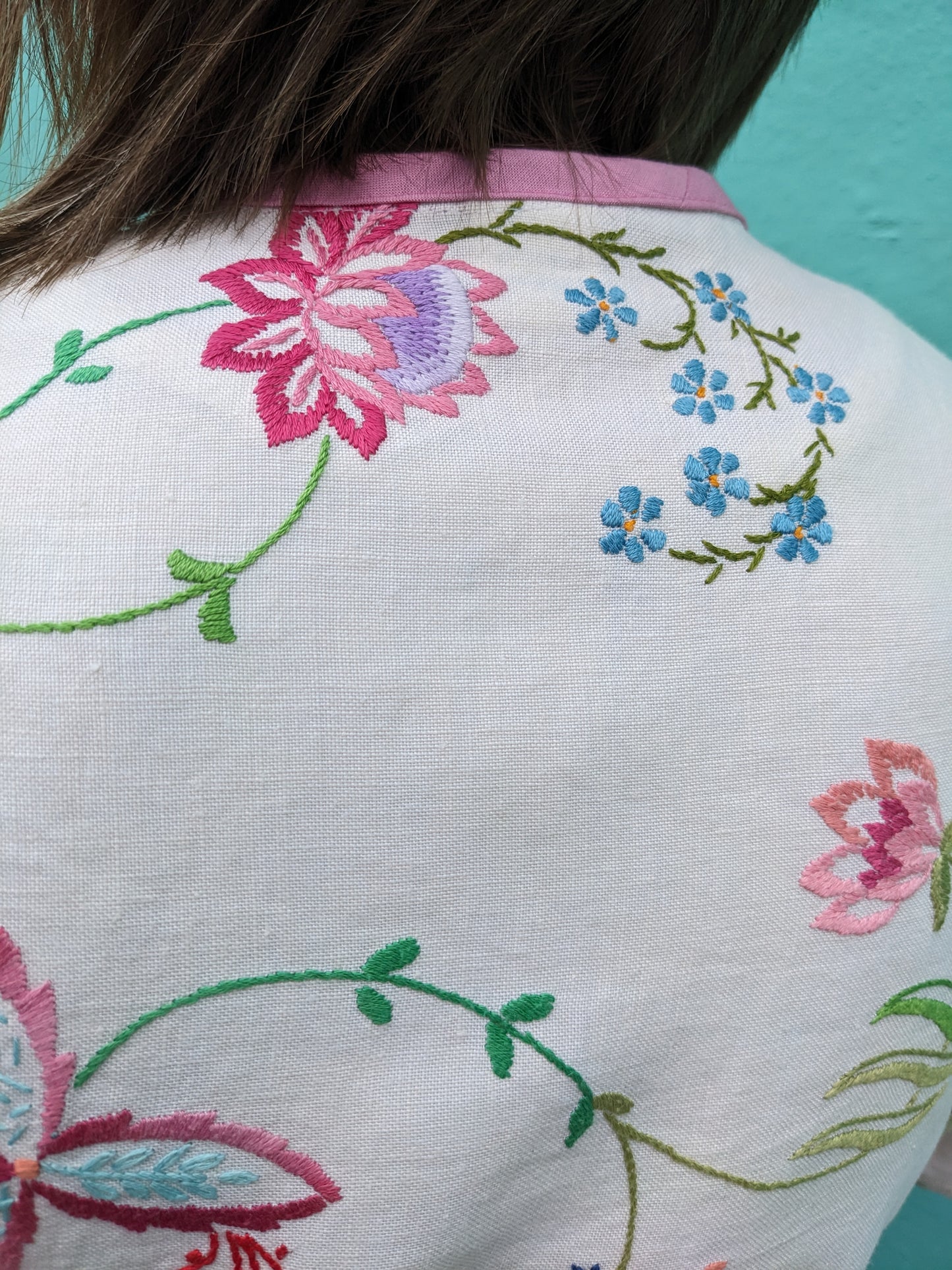 Embroidered Vintage Linen Tablecloth Top