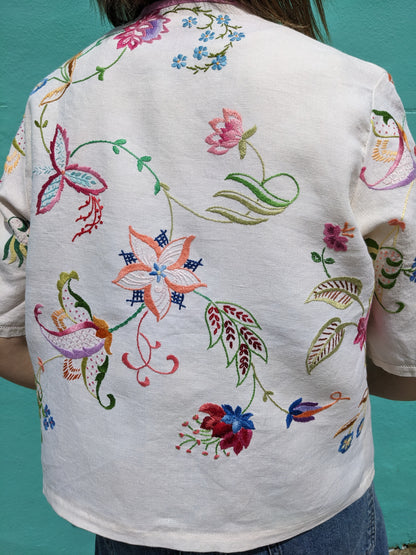 Embroidered Vintage Linen Tablecloth Top