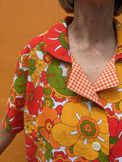 Handmade Vintage Fabric Flower Shirt