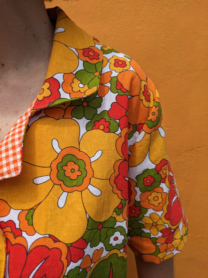 Handmade Vintage Fabric Flower Shirt