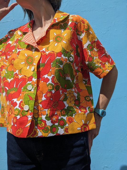 Handmade Vintage Fabric Flower Shirt