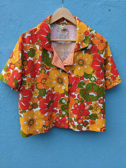 Handmade Vintage Fabric Flower Shirt