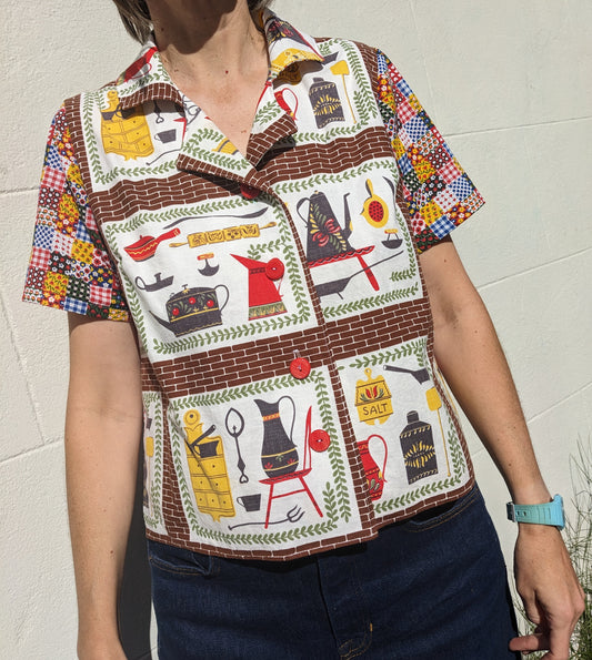 Handmade Vintage Kitchen/Patchwork Print Shirt