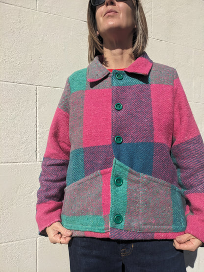 Vintage Woolen Check Blanket Jacket