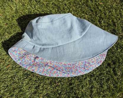 Vintage Denim and Ditsy Floral Print Sun Hat