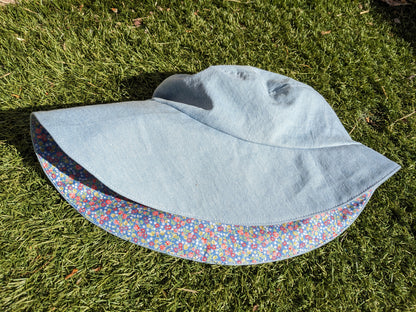 Vintage Denim and Ditsy Floral Print Sun Hat