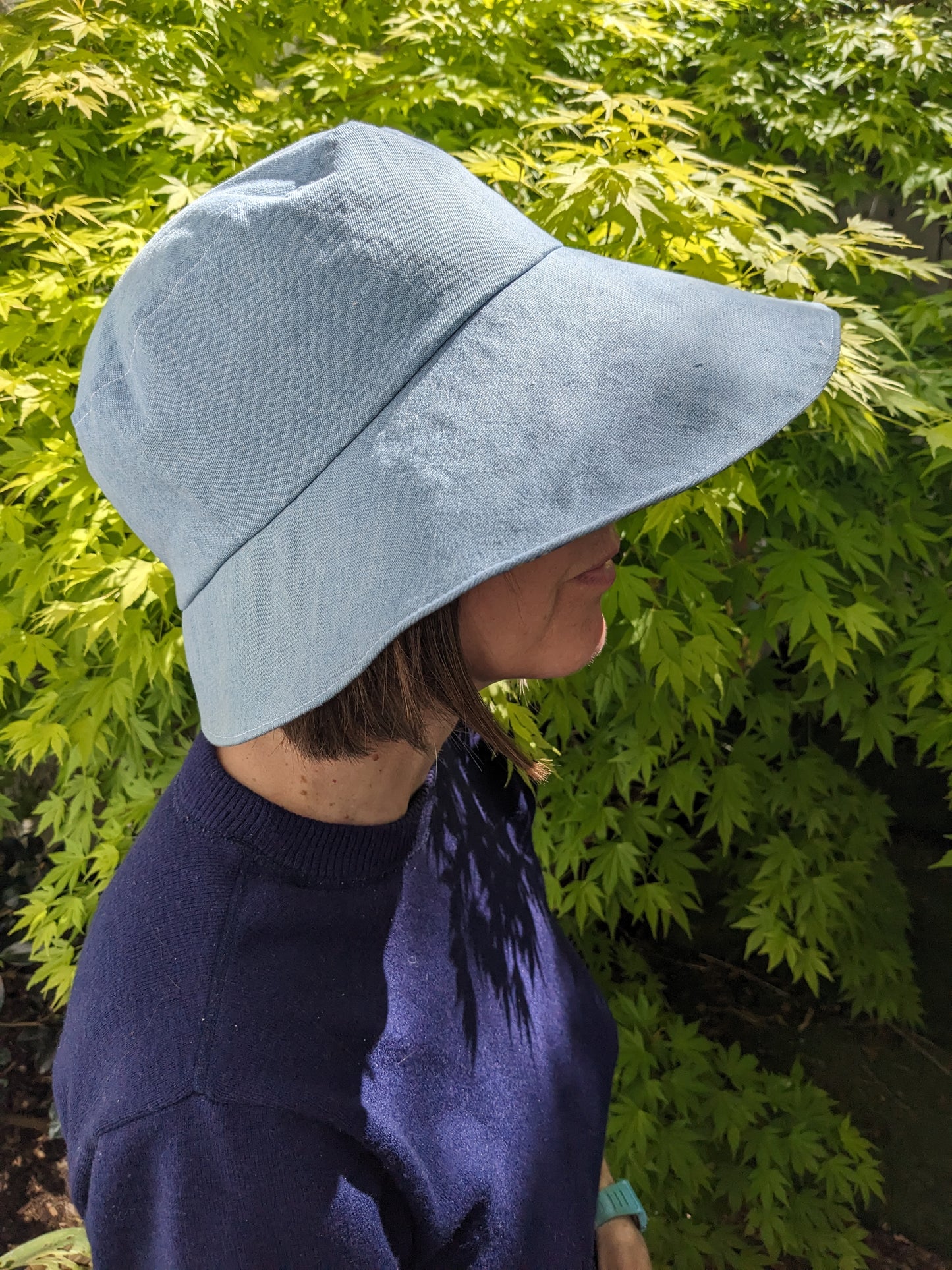 Vintage Denim and Ditsy Floral Print Sun Hat