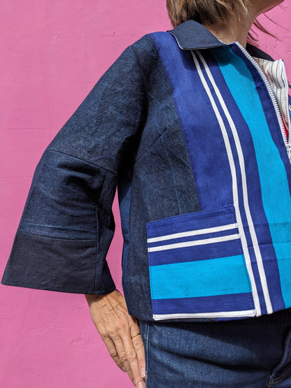 Handmade Vintage Denim/Stripey Canvas Jacket