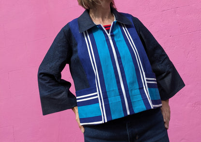 Handmade Vintage Denim/Stripey Canvas Jacket