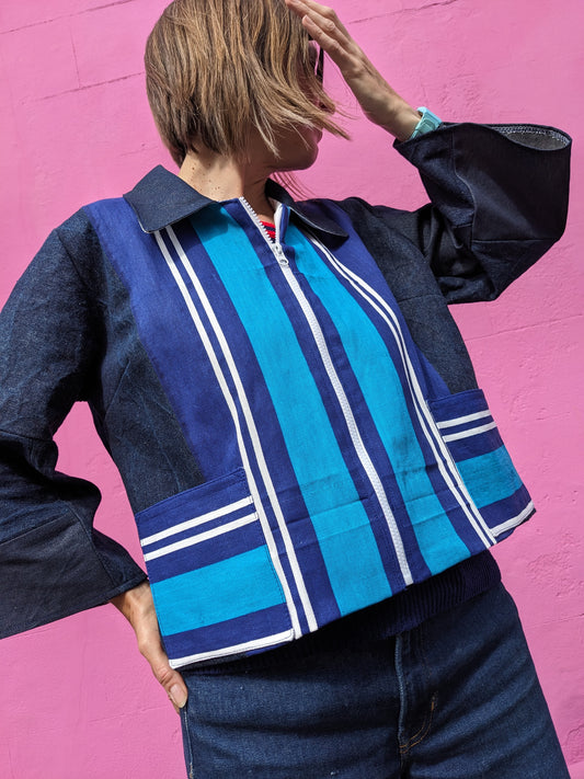 Handmade Vintage Denim/Stripey Canvas Jacket