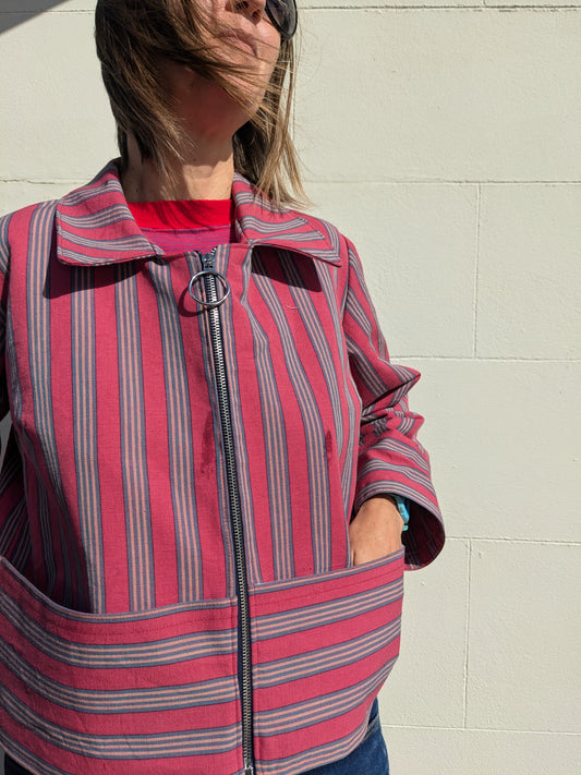 Handmade Vintage Rhubarb Stripe Zip Up Jacket