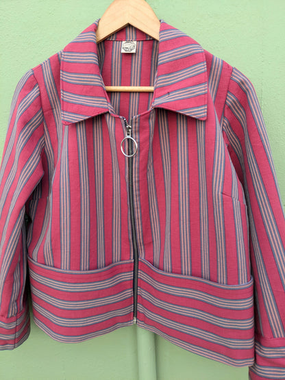 Handmade Vintage Rhubarb Stripe Zip Up Jacket