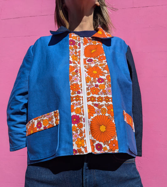 Handmade Flower Trim Colour-Block Jacket